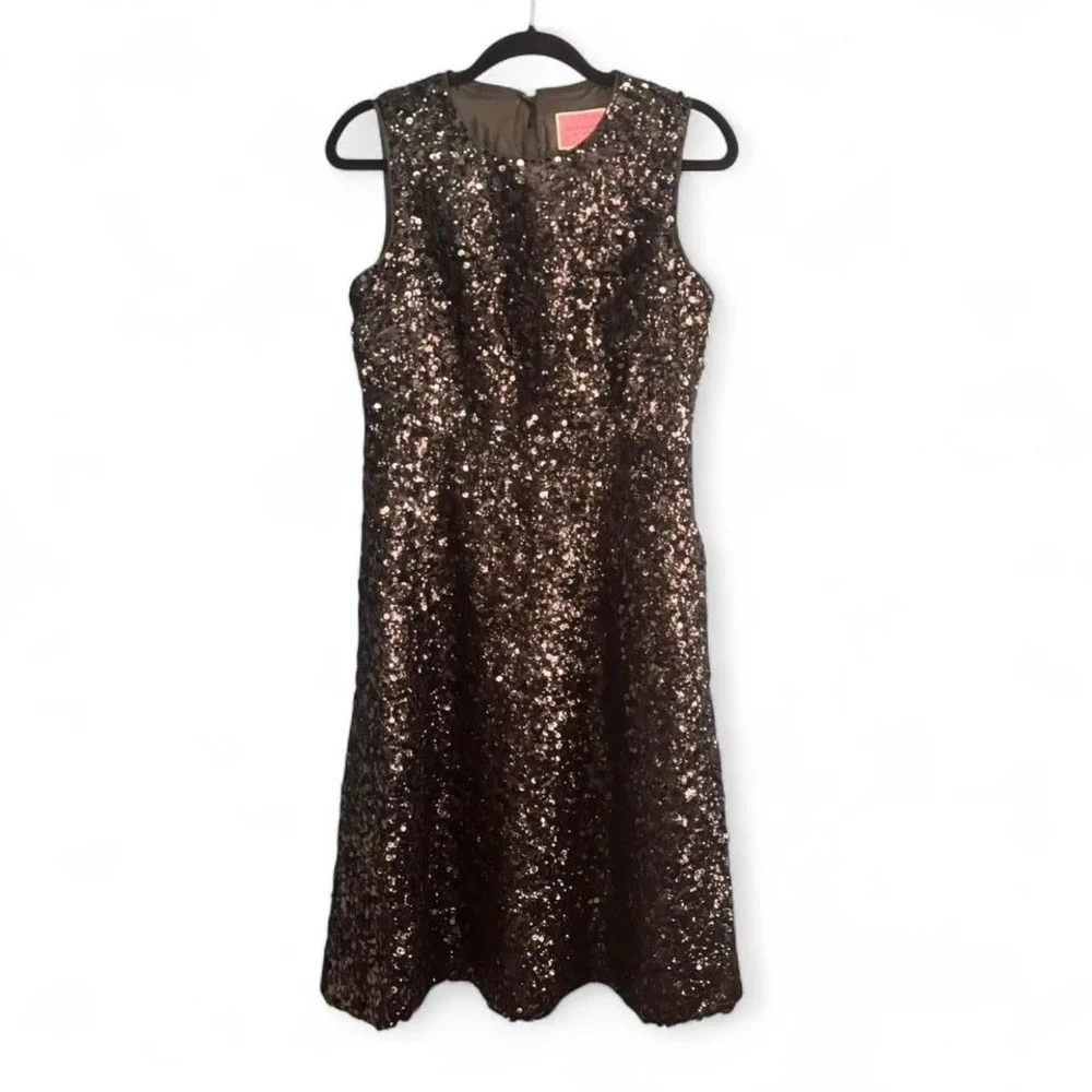 Kate Spade Sequin Fit and Flare Dress Women's Size 6 NWT Black Bow Festive Event